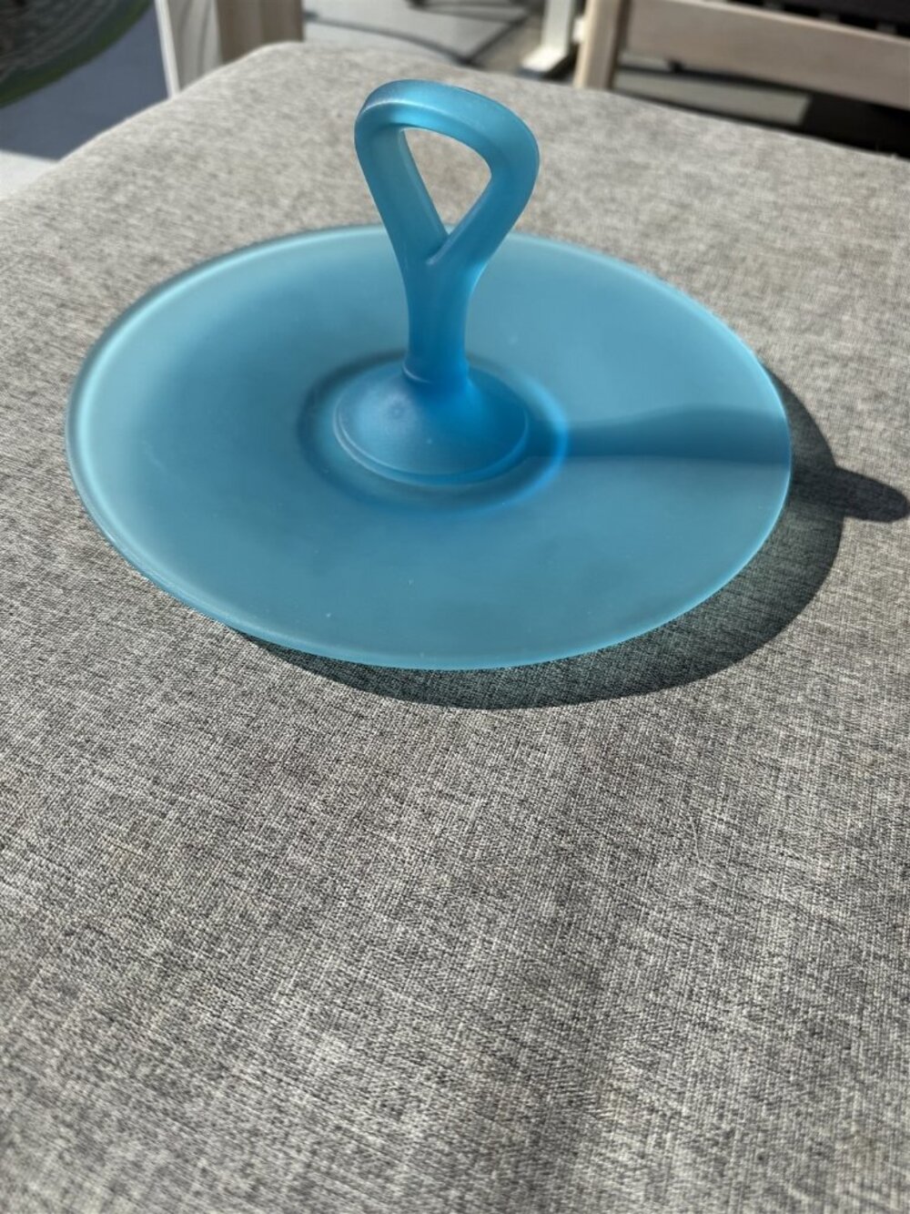 Vintage Tiffin Sky Blue Satin Glass Center Handled Sandwich Serving Tray